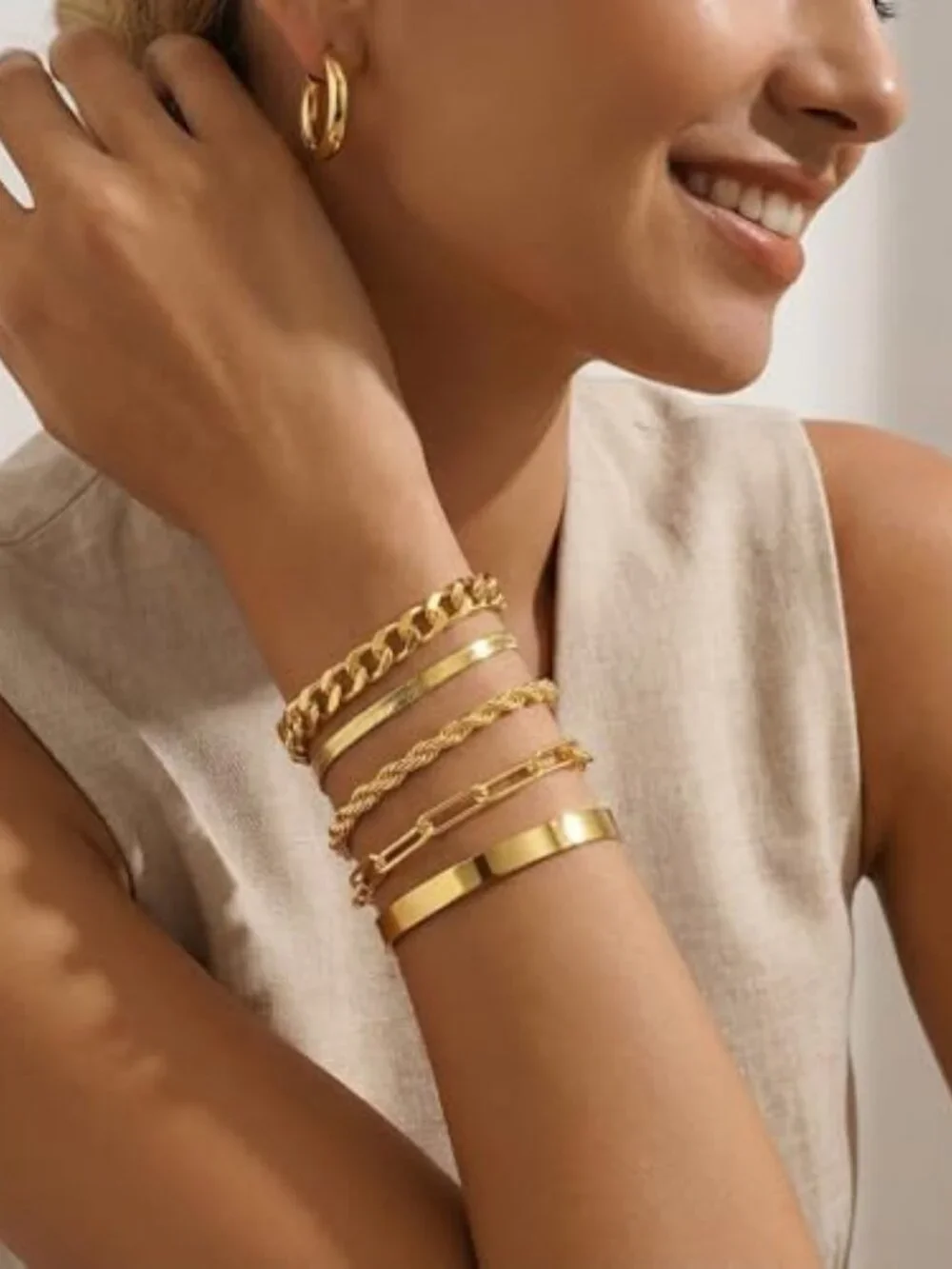 Gold Bracelets for Women Stack Non Tarnish 14K Gold Plated Chunky Gold Bangles